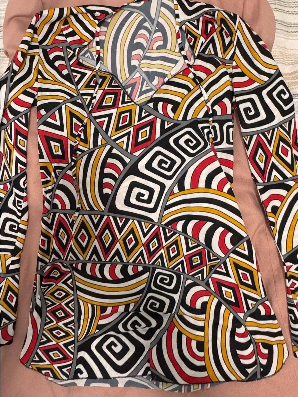 Swim Cover up dress Super cute and lightweight - Geometric Print Long Sleeve XS